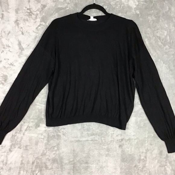 BP Black Sweater Long Sleeve Size Medium Crew Neck Lightweight Crop Length - Picture 3 of 11